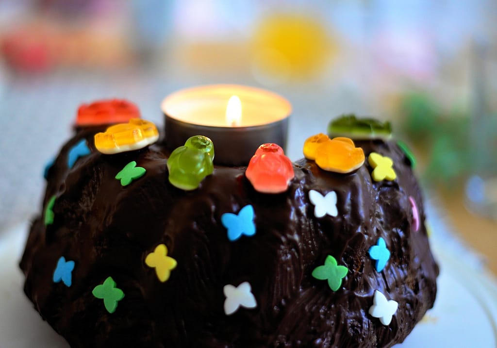 fruit cake with glaze fruits on top